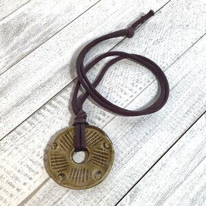 Handcrafted Ceramic Pendant Necklace With Rustic Brown Cord